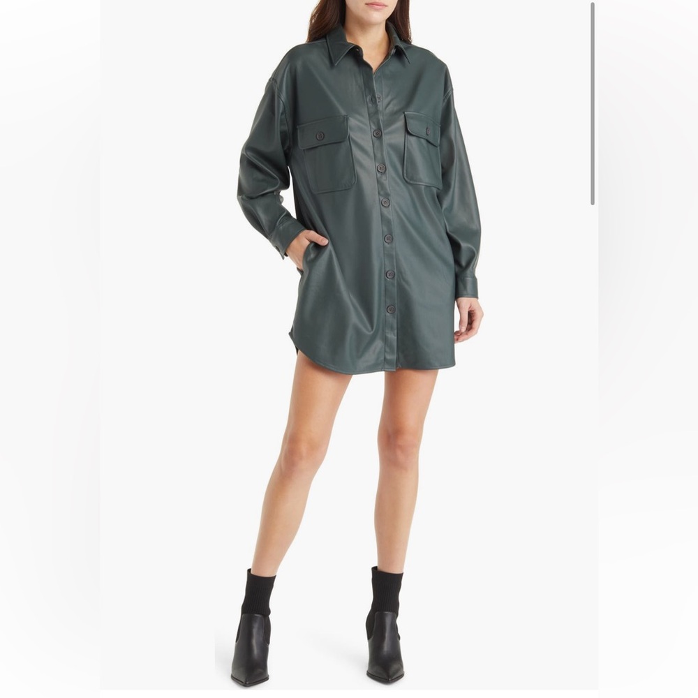 Steve Madden Faux Leather Shirt Dress